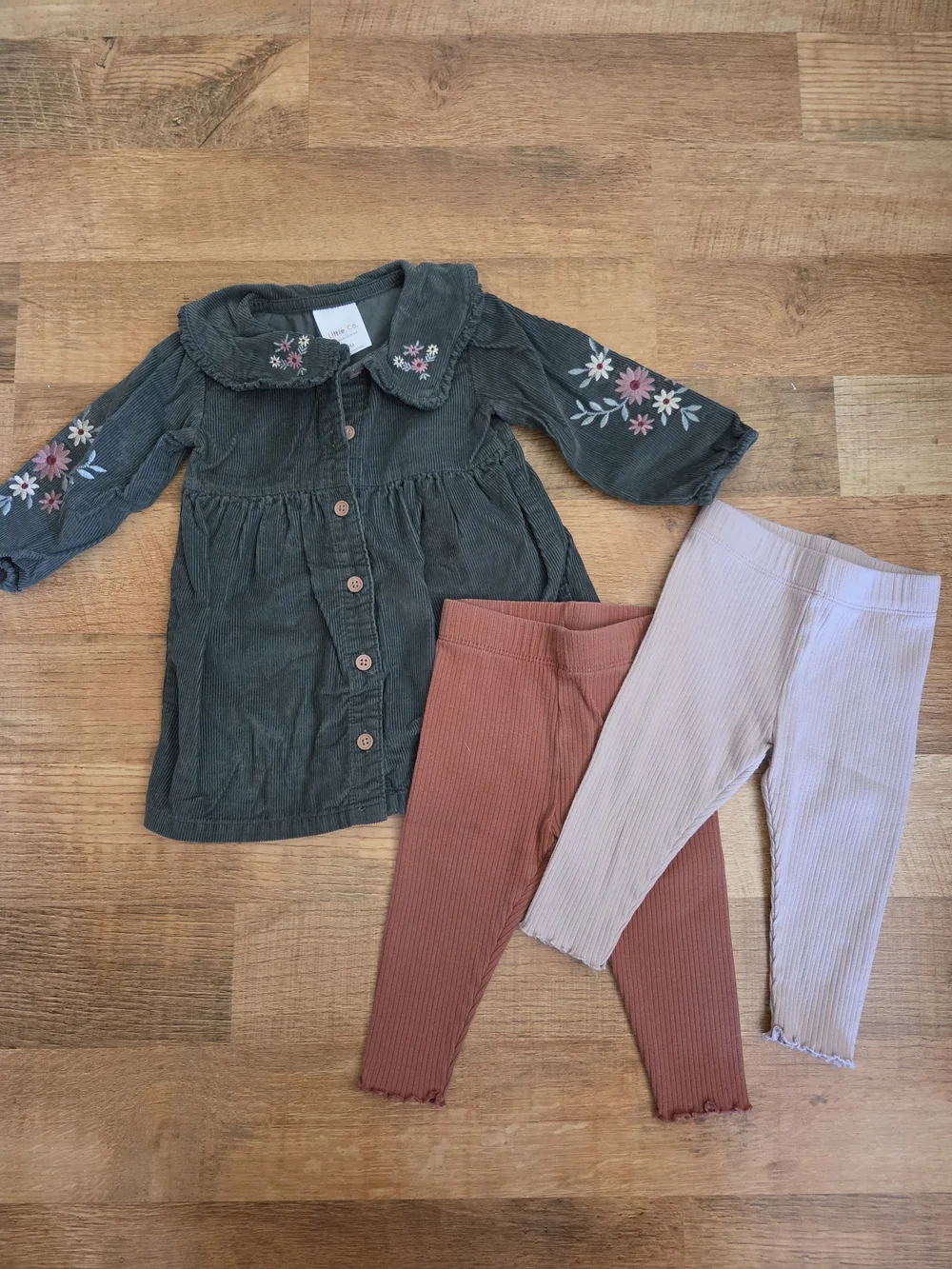 Toddler Floral & Embroidered Lot with Ribbed Leggings - Pink, Green, Cream